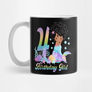 Kids Four 4Th Birthday 4 Year Old Girl African American Mermaid Mug